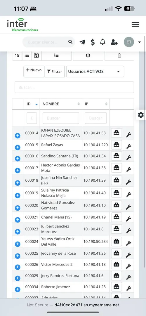 Listado de clientes actual en móvil