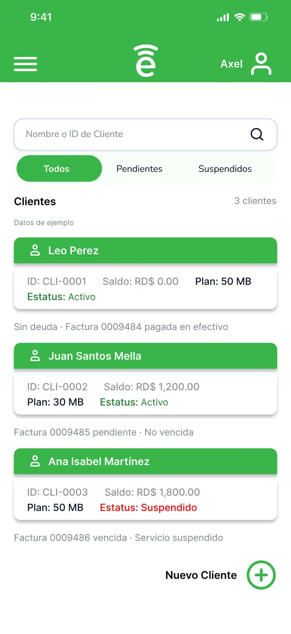 Listado de clientes con estado de pago